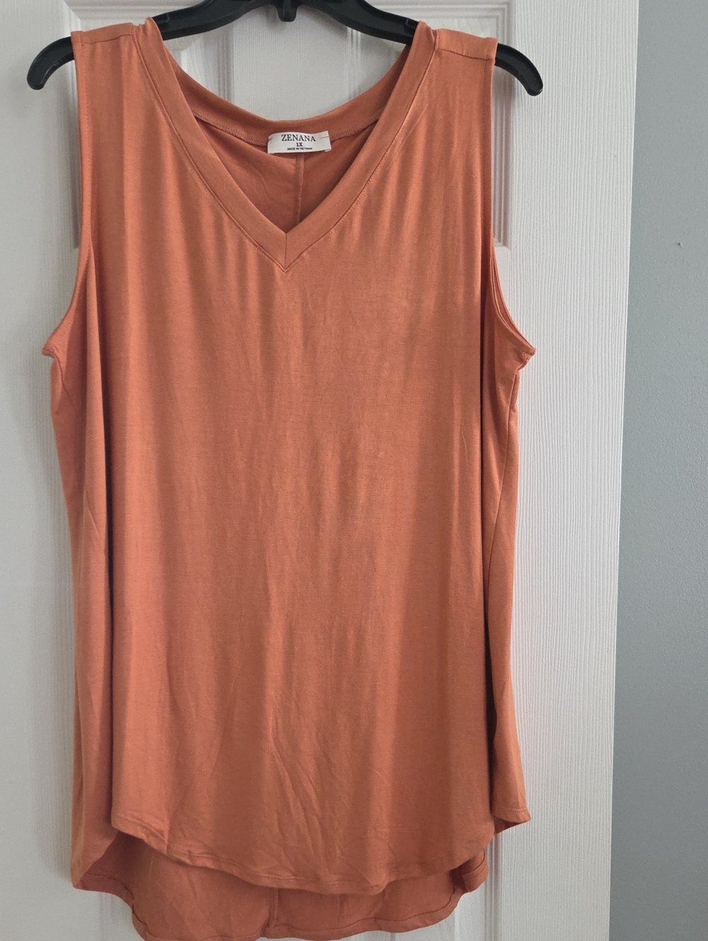 Zenana Outfitters Sleeveless V-Neck Tank in Terracotta Orange